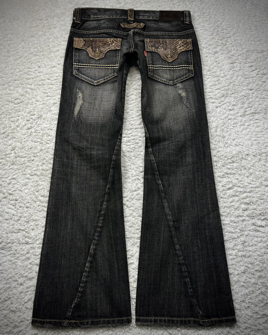 Tornado Mart Python Detailed Spiral Flared Jeans