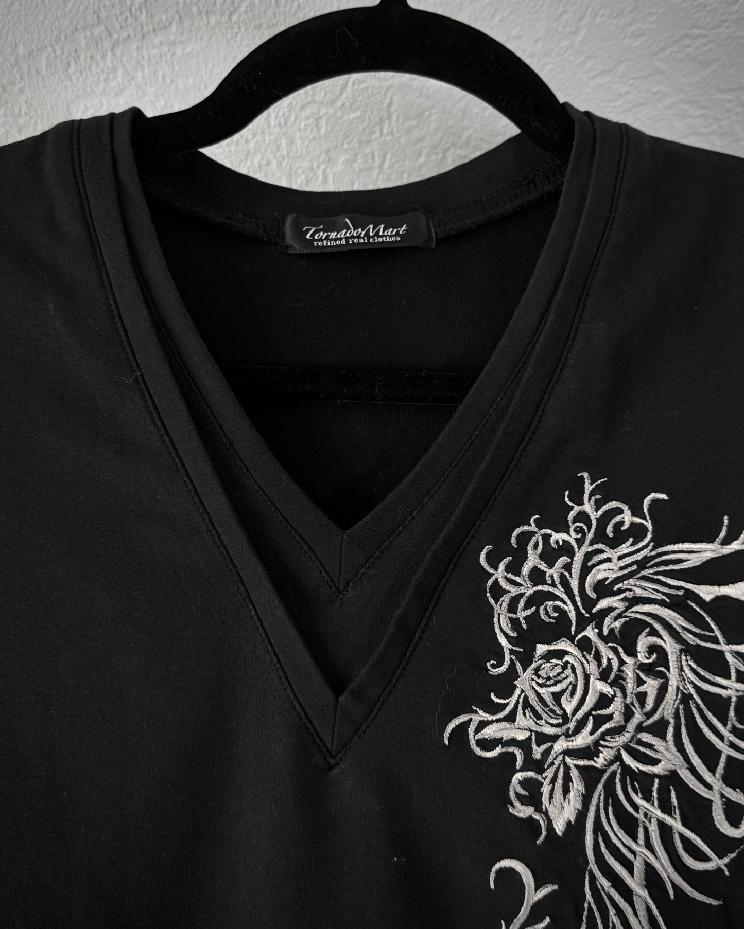 Tornado Mart Tribal Rose Embroidery Double Collar Longsleeve Shirt