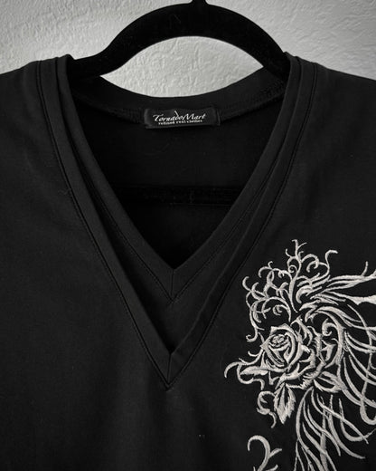 Tornado Mart Tribal Rose Embroidery Double Collar Longsleeve Shirt