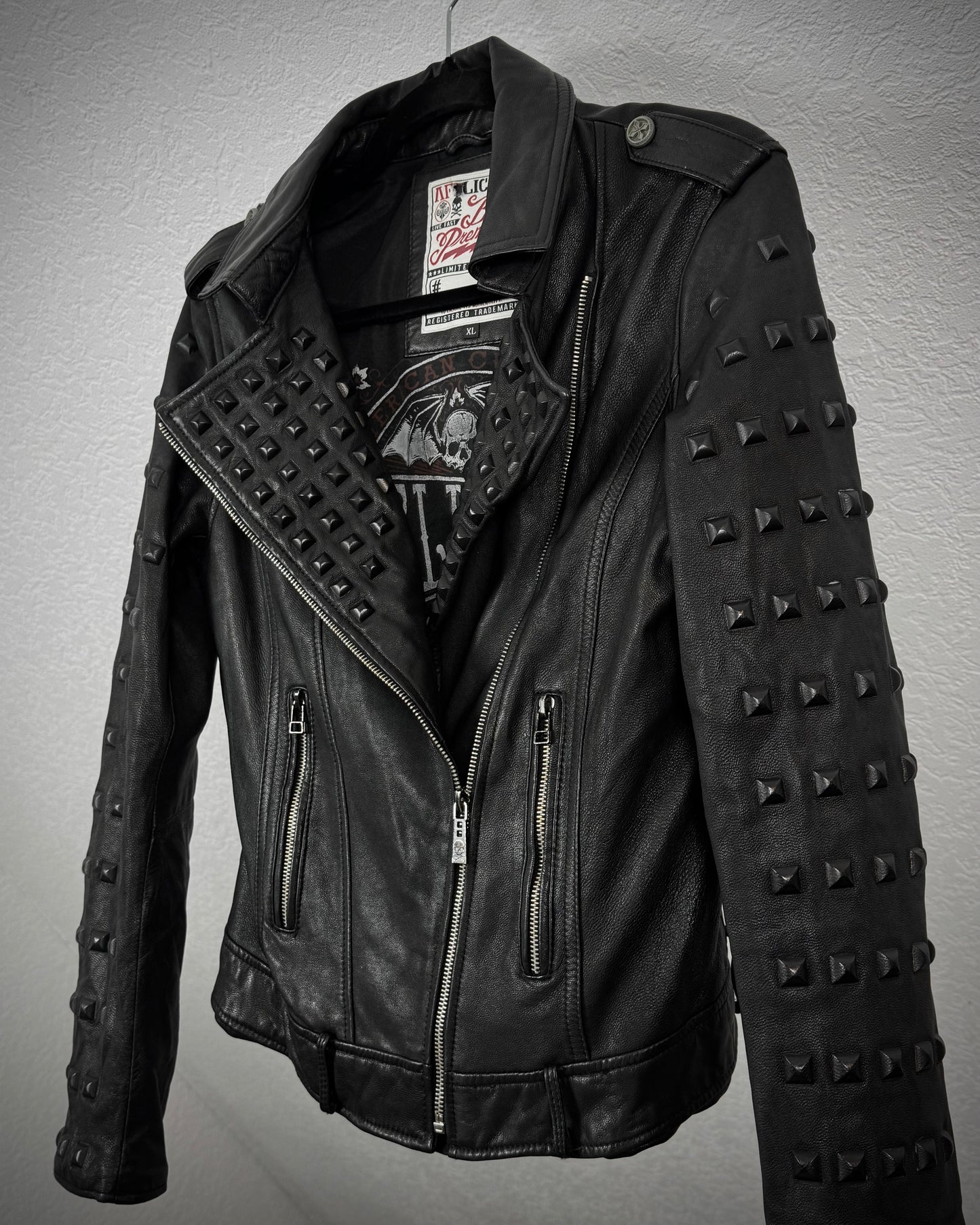 Affliction Black Studded Leather Biker Jacket