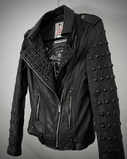 Affliction Black Studded Leather Biker Jacket