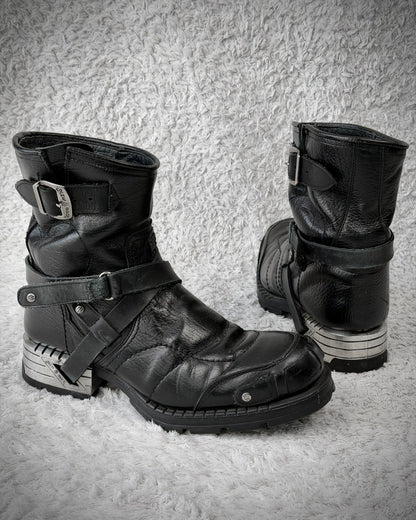 New Rock Steel Heel Belted Leather Boots