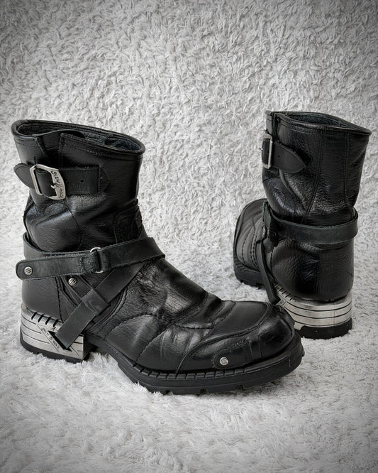 New Rock Steel Heel Belted Leather Boots