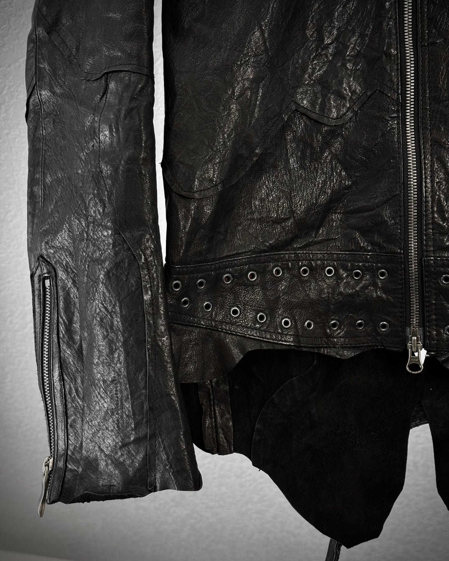 Yasuyuki Ishii Studded Raw Cut Leather Patchwork Jacket