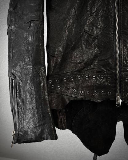 Yasuyuki Ishii Studded Raw Cut Leather Patchwork Jacket