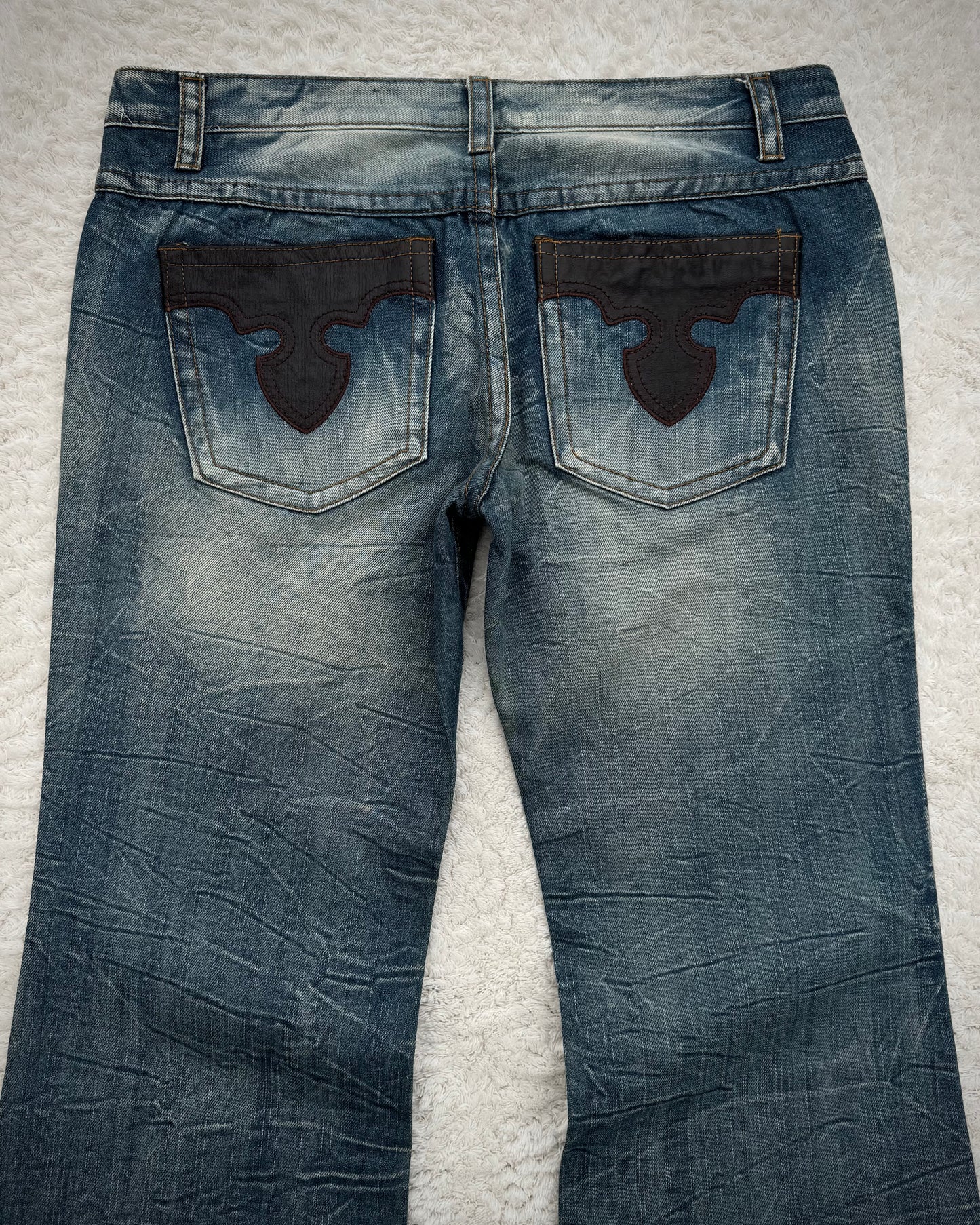 Agate Label Honeycomb Washed Leather Accented Flared Jeans