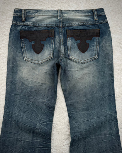 Agate Label Honeycomb Washed Leather Accented Flared Jeans
