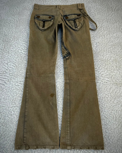 Midas Distressed Denim Paneled Strapped Bootcut Cargo Pants