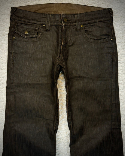 Tornado Mart Waxed Vintage Textured Spiral Flared Jeans