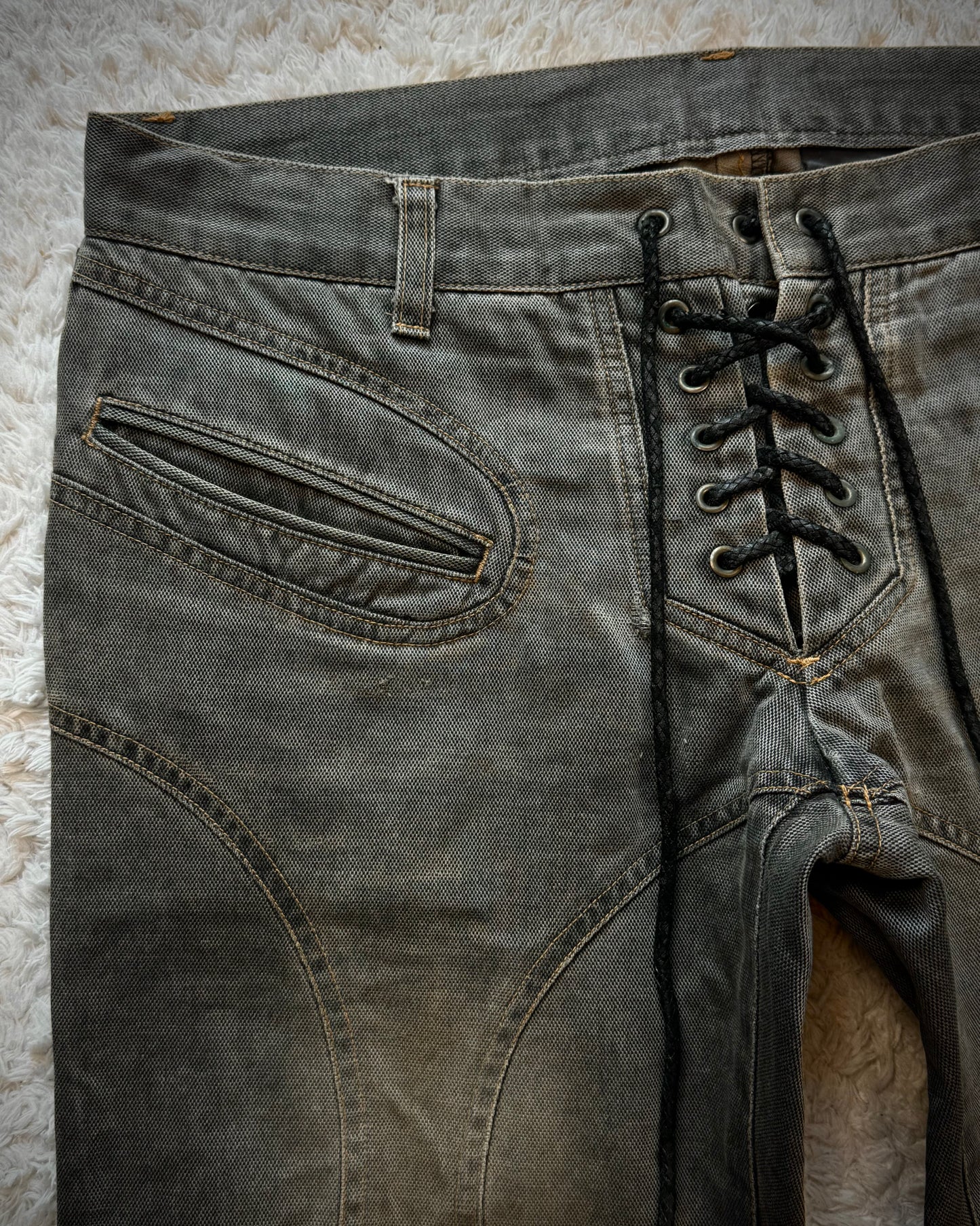 Patrick Cox Mud Washed Lace Up Flared Pants
