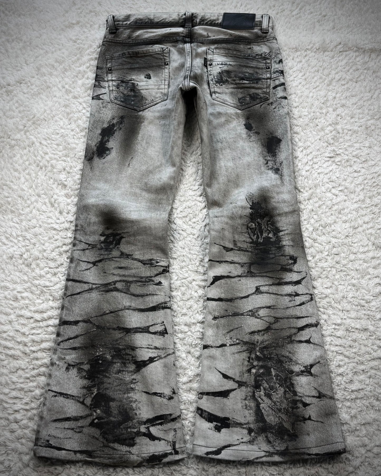 Tornado Mart Silver Clawmarks Coated Flared Jeans