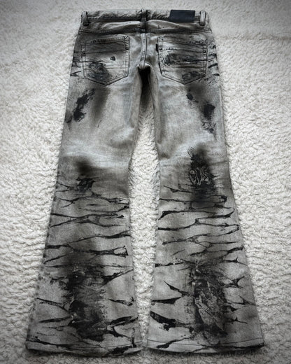 Tornado Mart Silver Clawmarks Coated Flared Jeans
