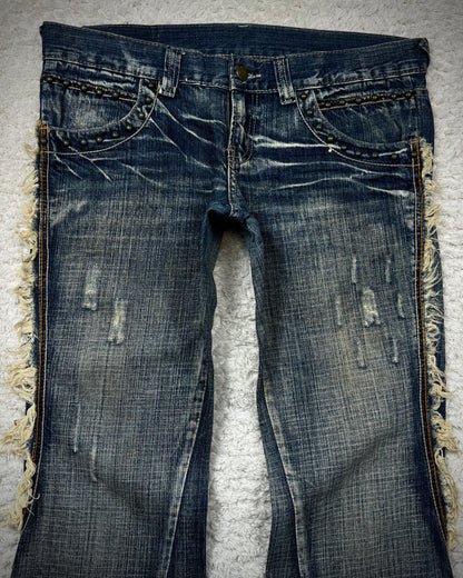 Tornado Mart Spiral Fringed Studded Flared Jeans