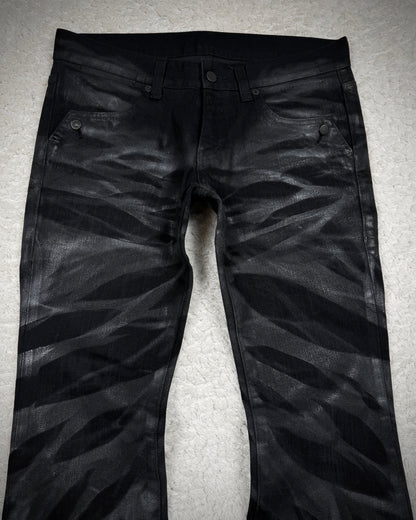 Tornado Mart Zebra Waxed Flared Jeans