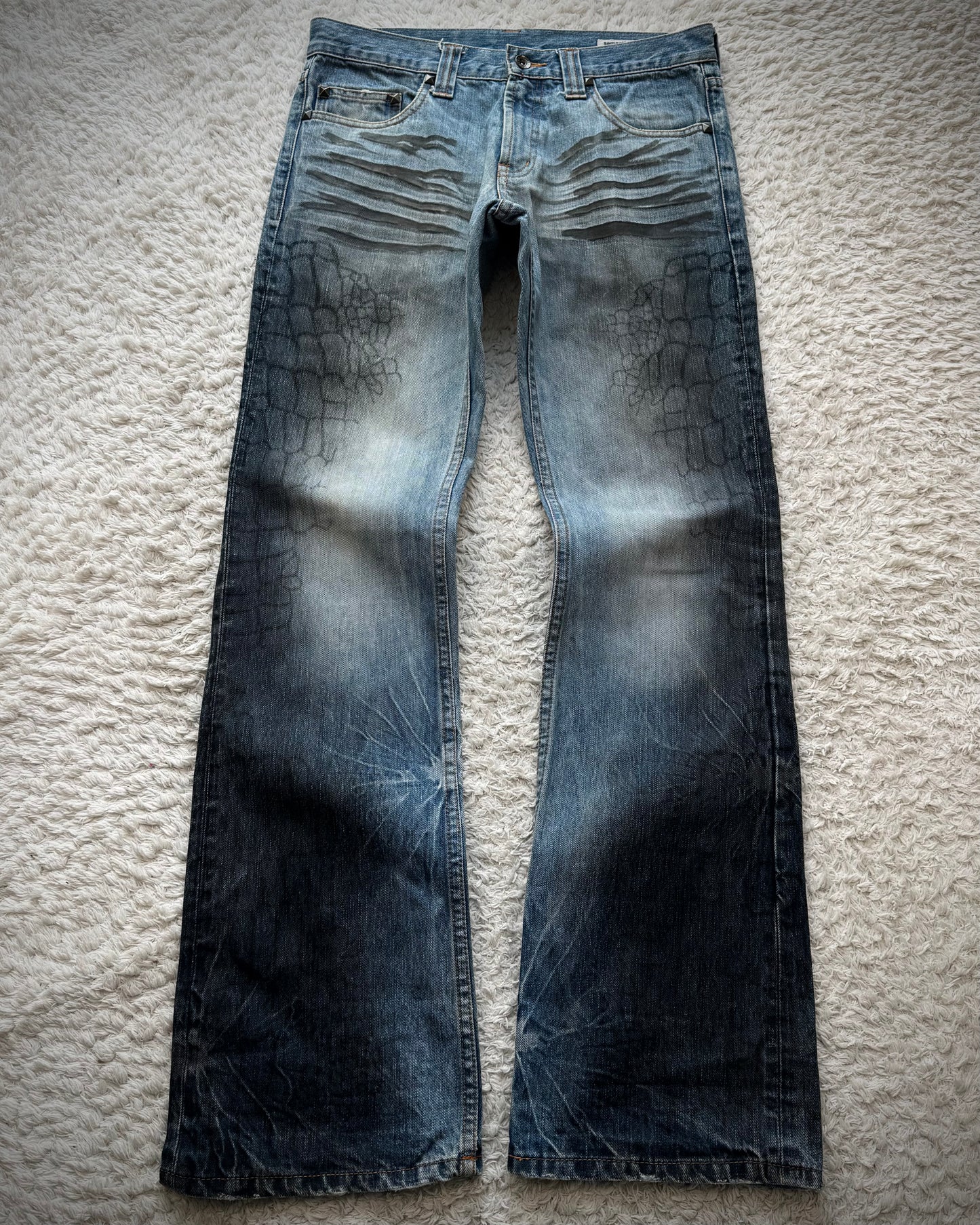 Semantic Design Crocodile Clawmarks Flared Jeans