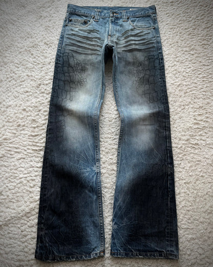 Semantic Design Crocodile Clawmarks Flared Jeans