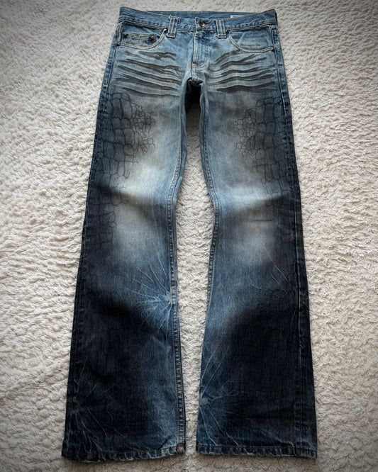 Semantic Design Crocodile Clawmarks Flared Jeans