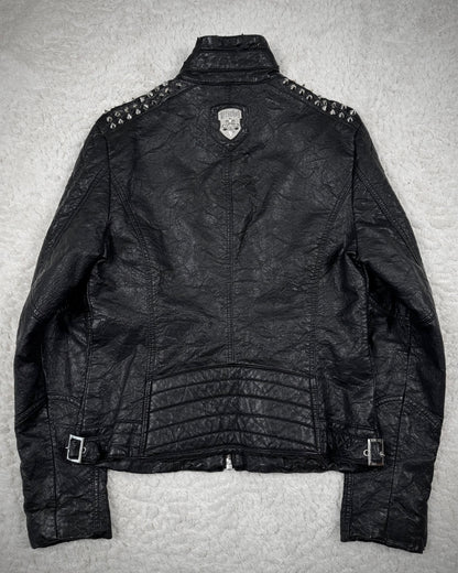 Affliction Spike Studded Metal Badge Leather Jacket
