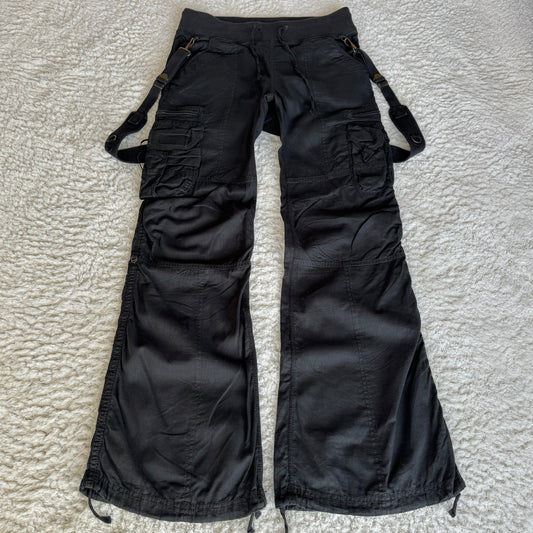 G.O.A Leather Tassel Flared Suspender Cargo Pants