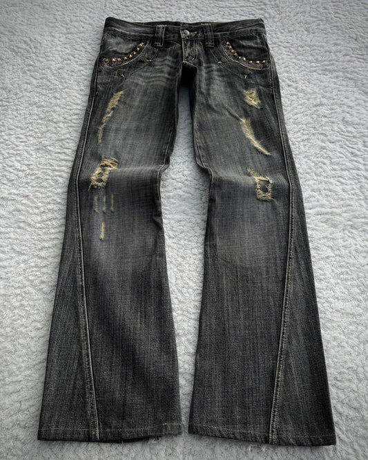 Tornado Mart Studded Python Detailed Spiral Flared Jeans