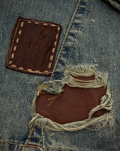 My Tribe Western Belted Steel Detailed Leather Repairs Flared Jeans