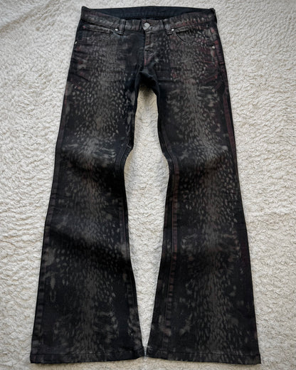 Tornado Mart Crimson Leopard Waxed Flared Jeans
