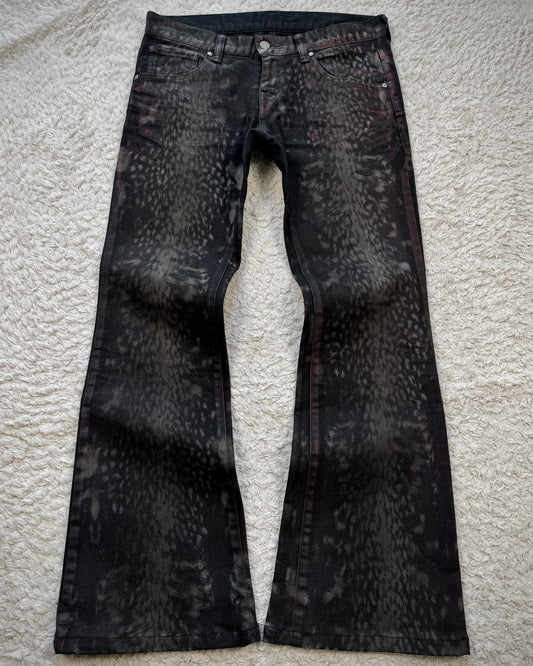 Tornado Mart Crimson Leopard Waxed Flared Jeans