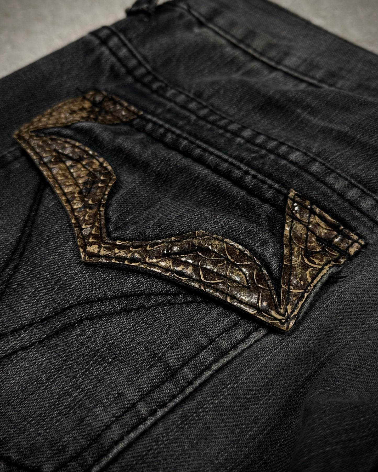 Tornado Mart Python Detailed Mud Washed Lace Up Flared Jeans