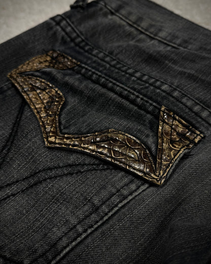 Tornado Mart Python Detailed Mud Washed Lace Up Flared Jeans