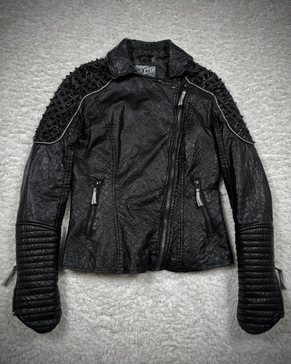 Affliction Spike Studded Metal Badge Leather Jacket