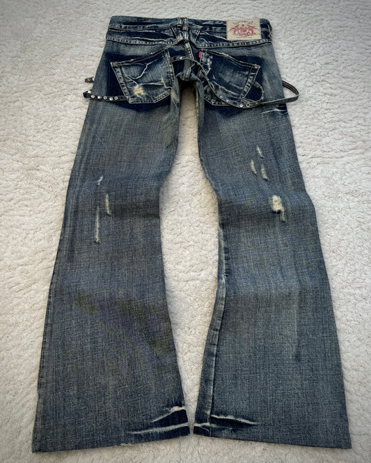Tornado Mart Studded Straps Flared Jeans