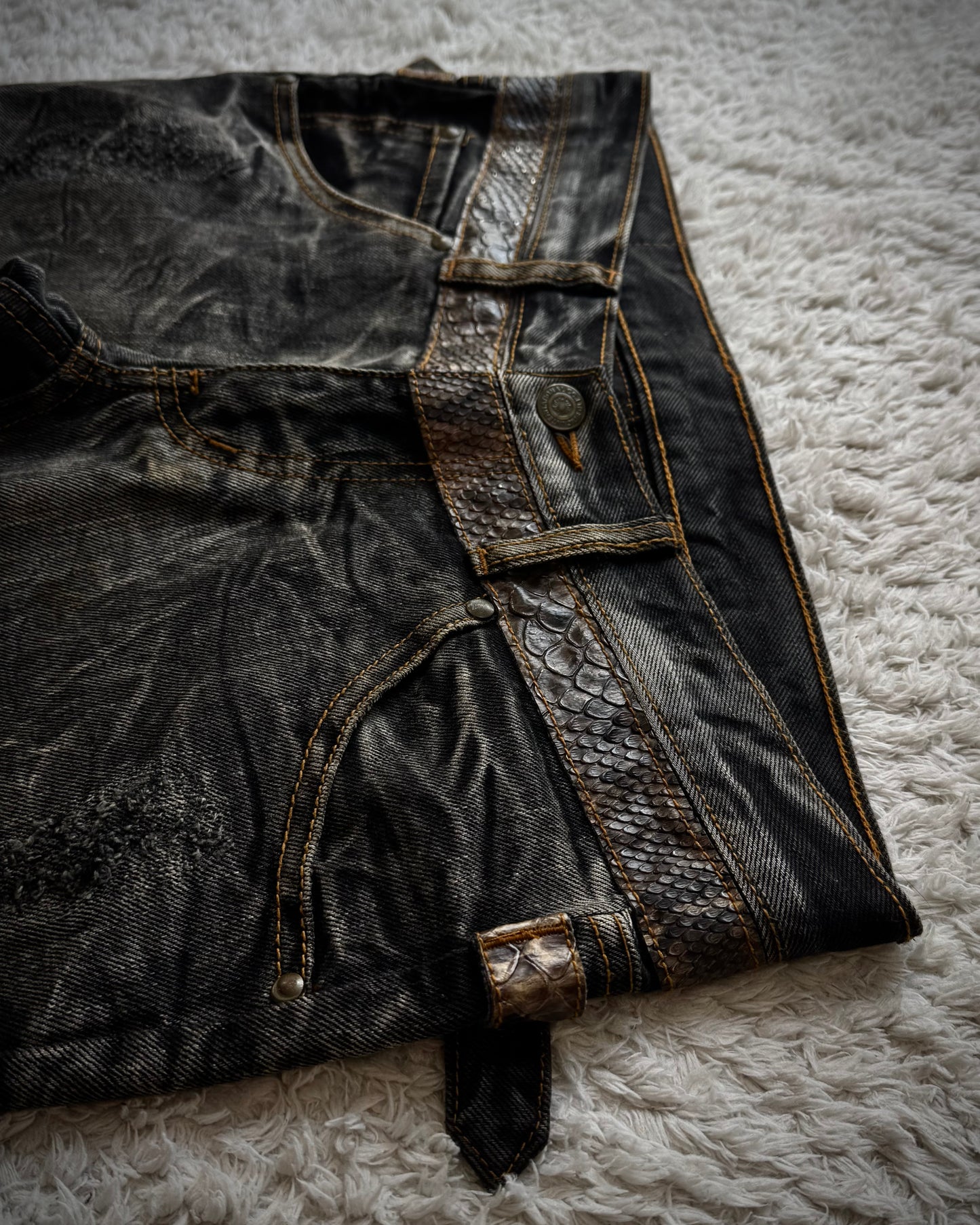Tornado Mart Python Belted Flared Jeans