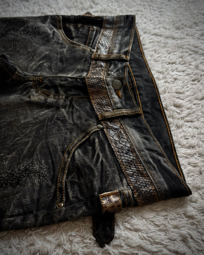 Tornado Mart Python Belted Flared Jeans
