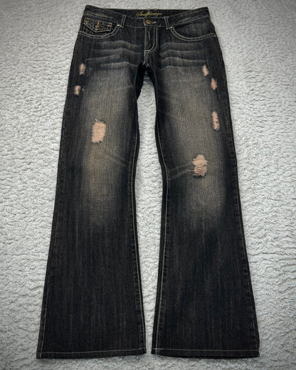 Snuff Studded Flap Pockets Flared Jeans