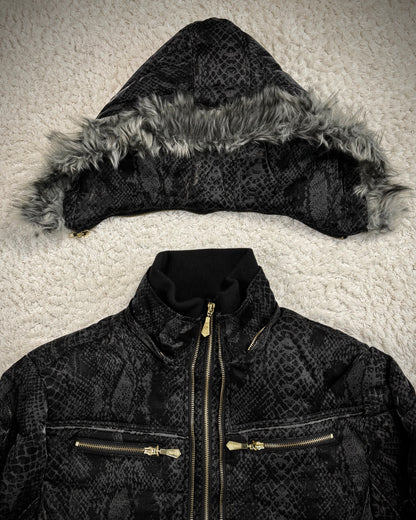 Bernings Sho Python Pattern Fur Hood Puffer Jacket