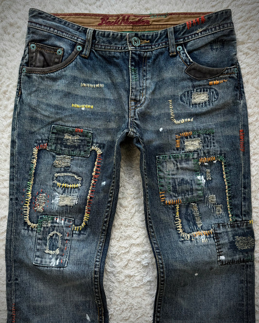 Back Number Scar Stitched Flared Jeans