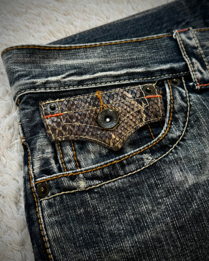 Semantic Design Python Pocket Detailed Spiral Flared Jeans