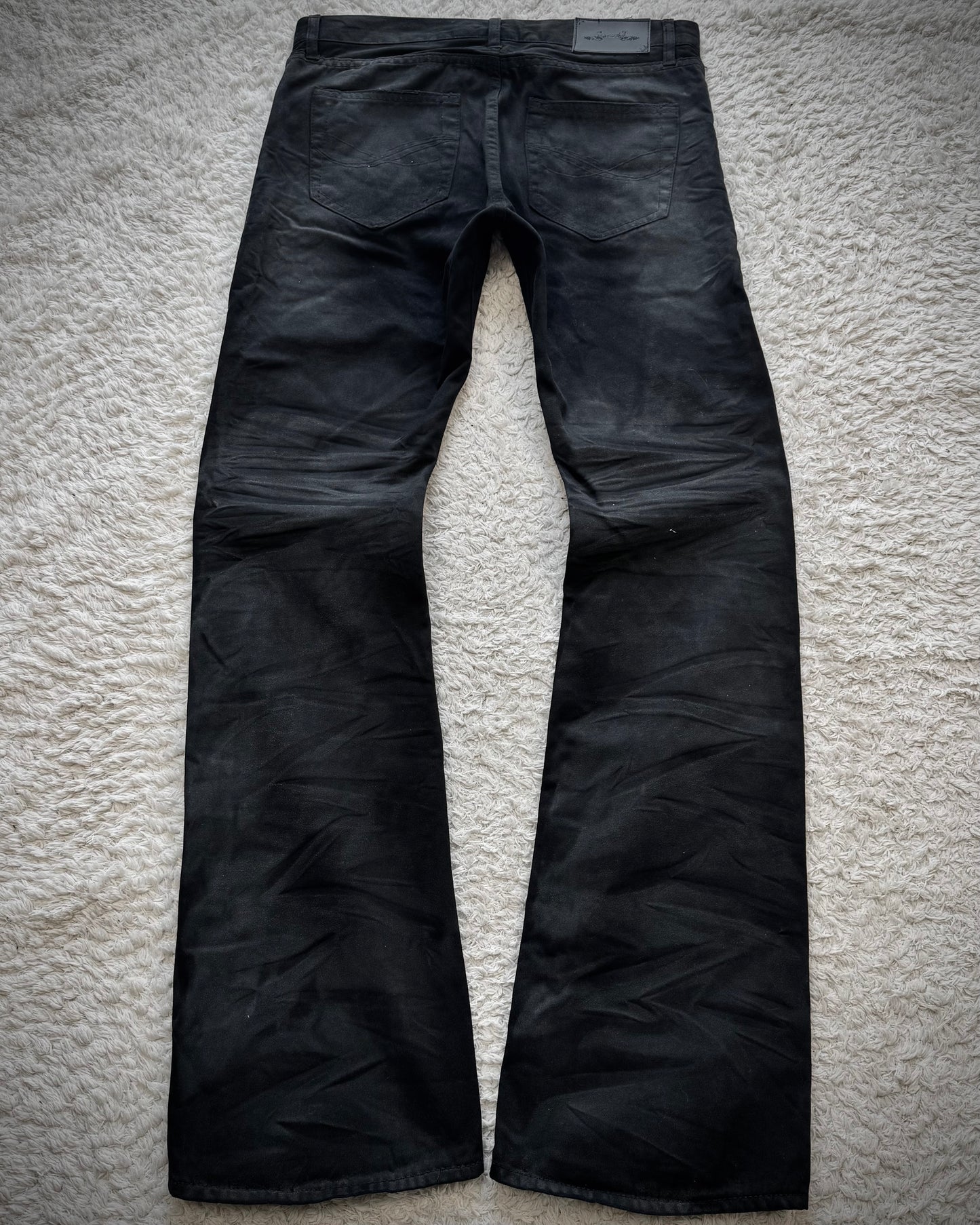 CavariA Studded Whisker Washed Flared Jeans