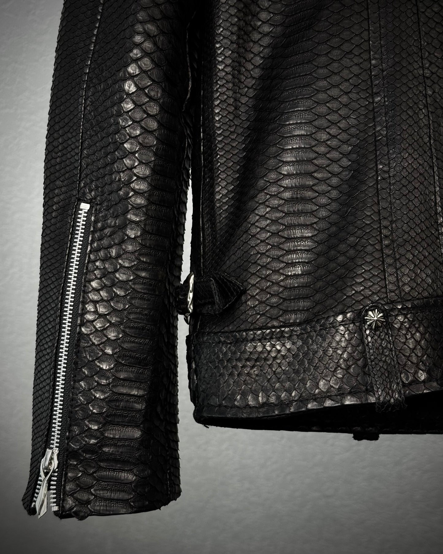14th Addiction “10 Pythons” Pierced Leather Rider Jacket