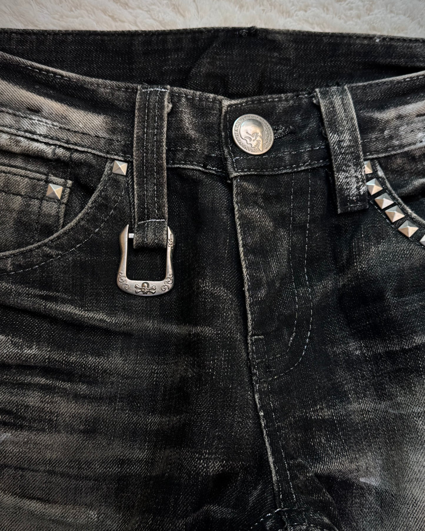 Xfrm Studded Silver Whisker Washed Bootcut Jeans