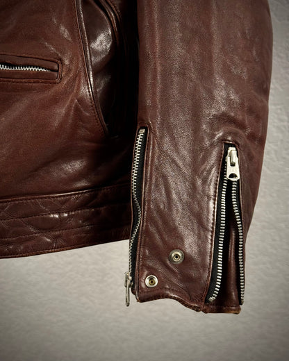 Glamb Oxblood Pinned Leather Biker Jacket