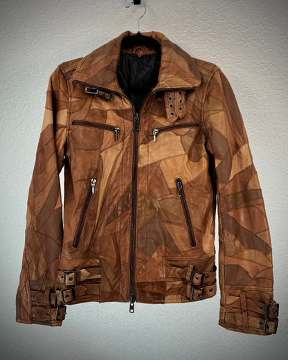 All The Way Scar Stitched Patchwork Leather Jacket