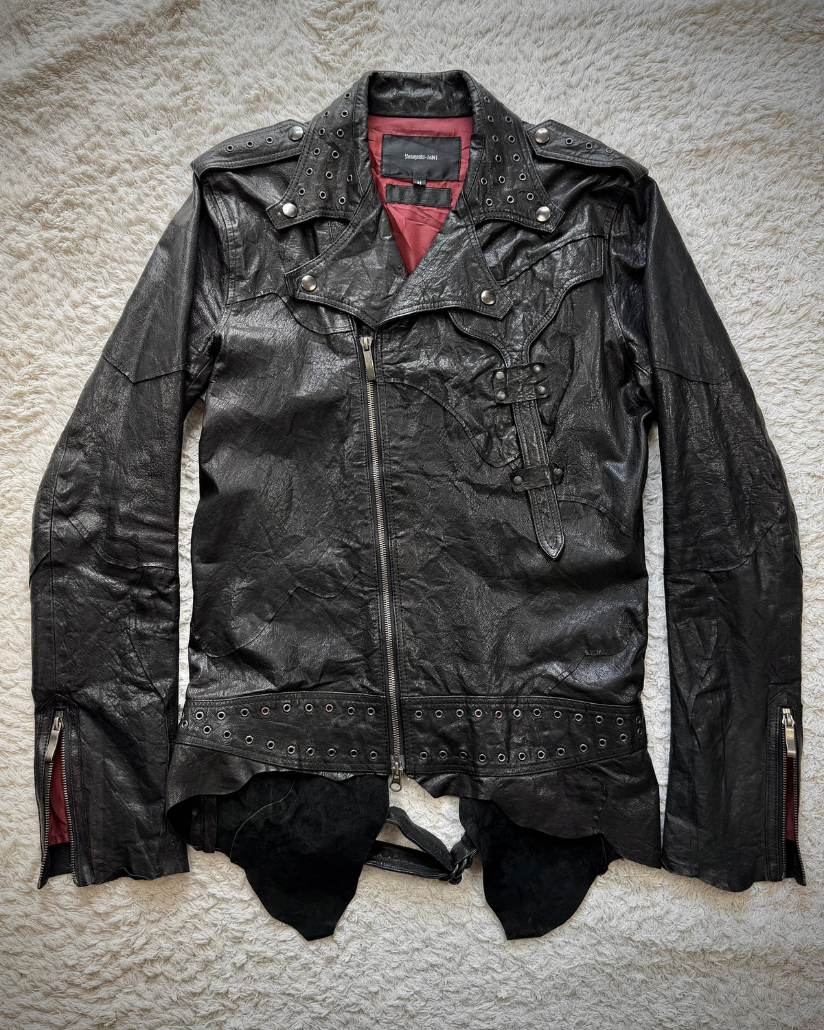 Yasuyuki Ishii Studded Raw Cut Leather Patchwork Jacket