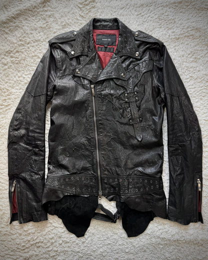 Yasuyuki Ishii Studded Raw Cut Leather Patchwork Jacket