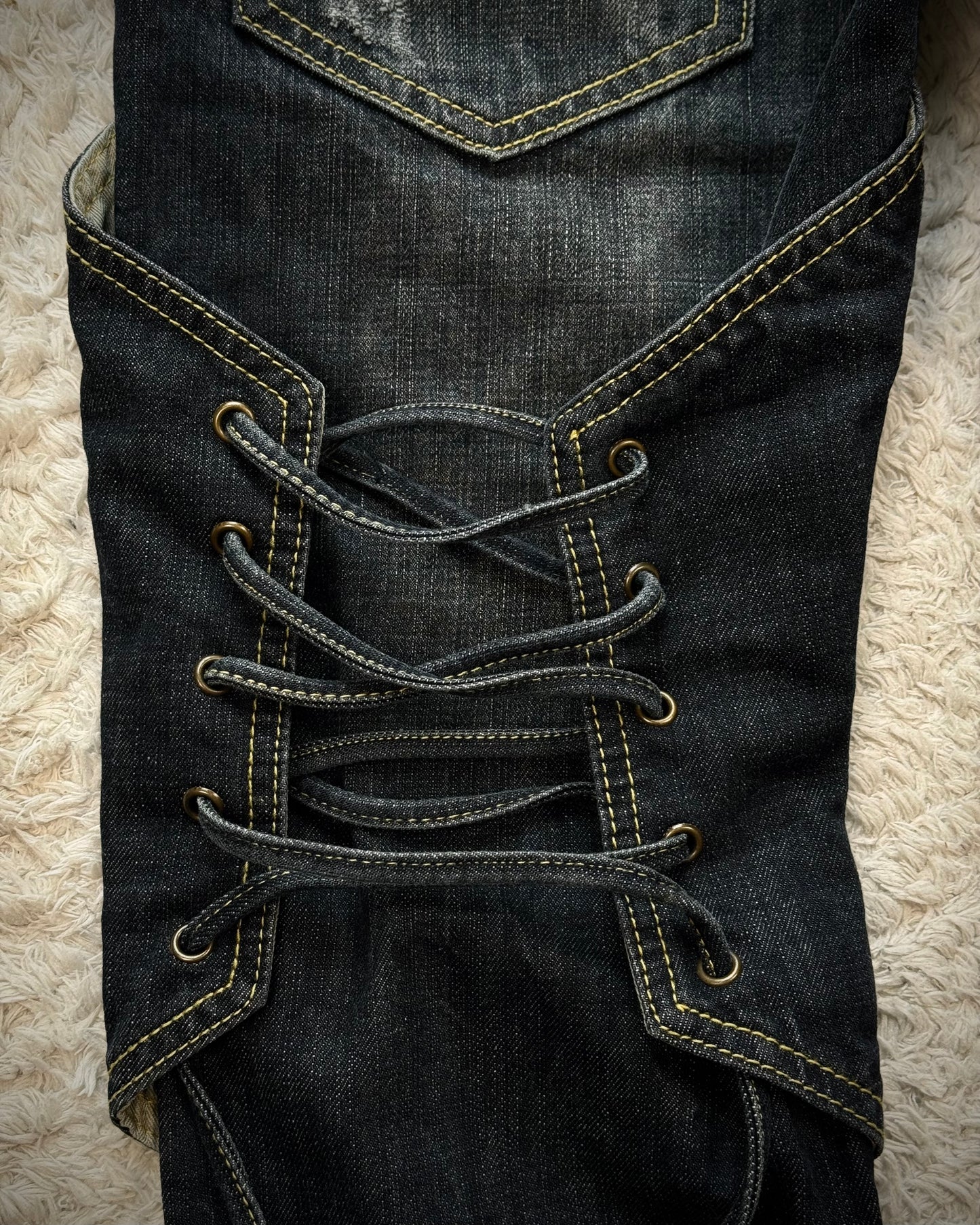 Tornado Mart Knee Back Lace Up Flared Denim