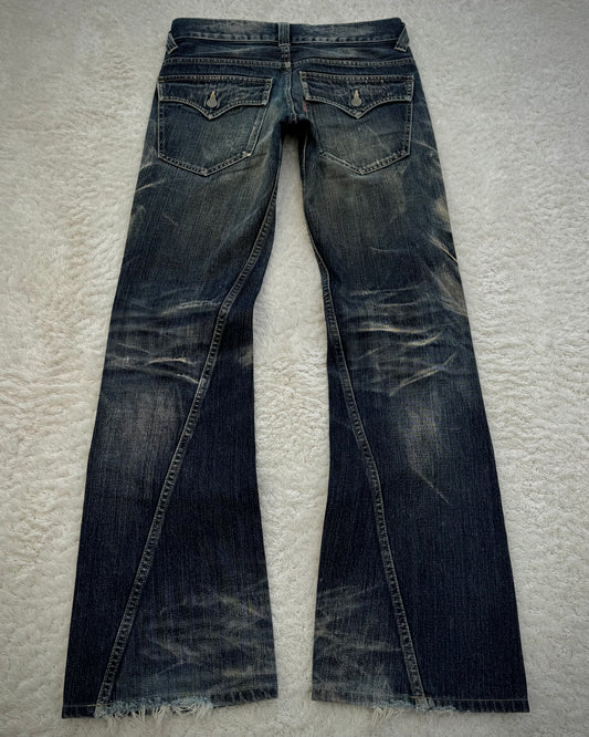 Tornado Mart Mud Claw Marks Washed Spiral Bootcut Jeans