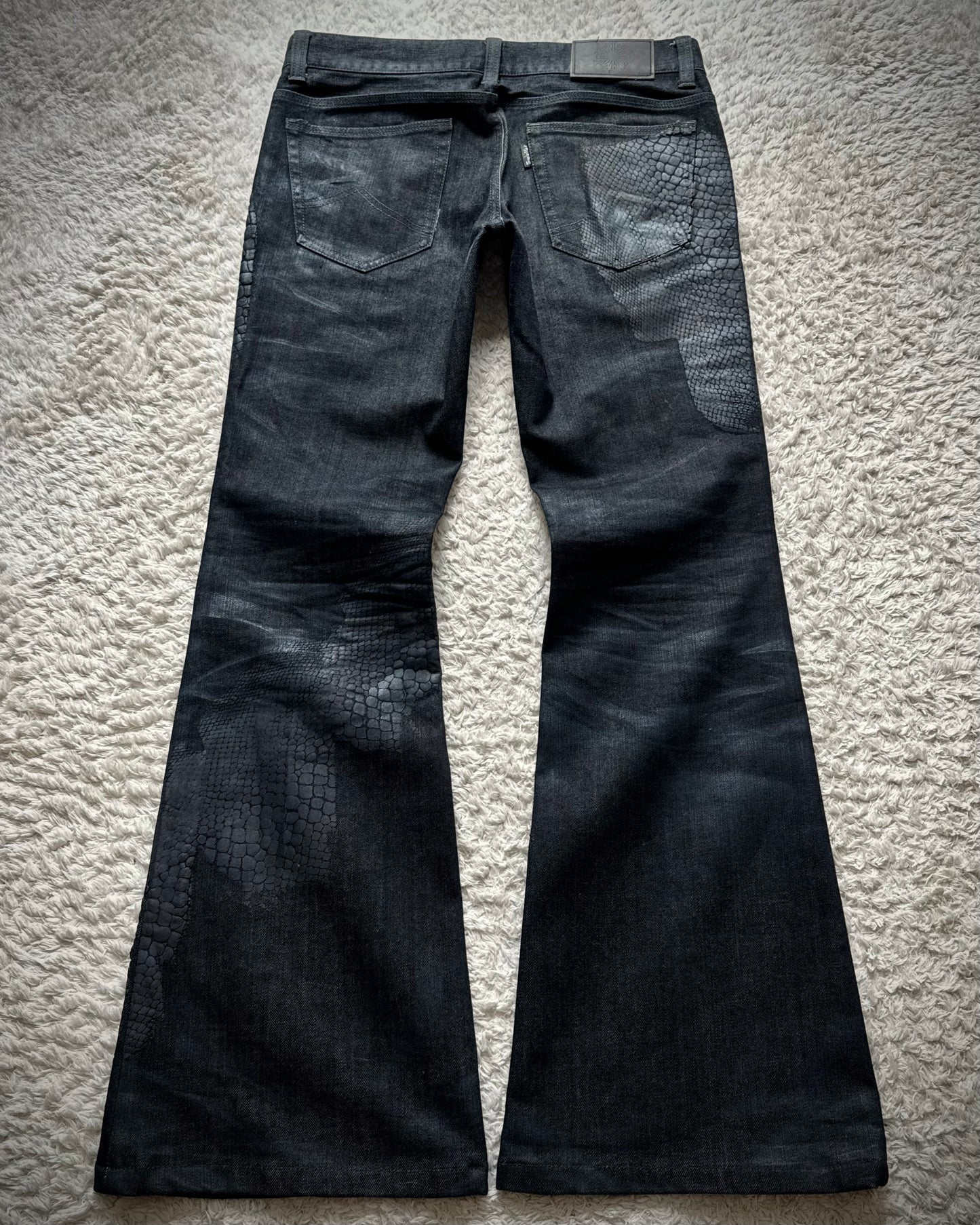 Tornado Mart 3D Python Coated Flared Jeans