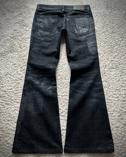 Tornado Mart 3D Python Coated Flared Jeans