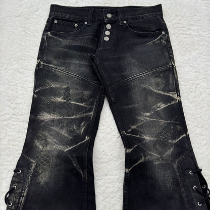 Tornado Mart Snakeskin Imprinted Flared Lace-Up Jeans