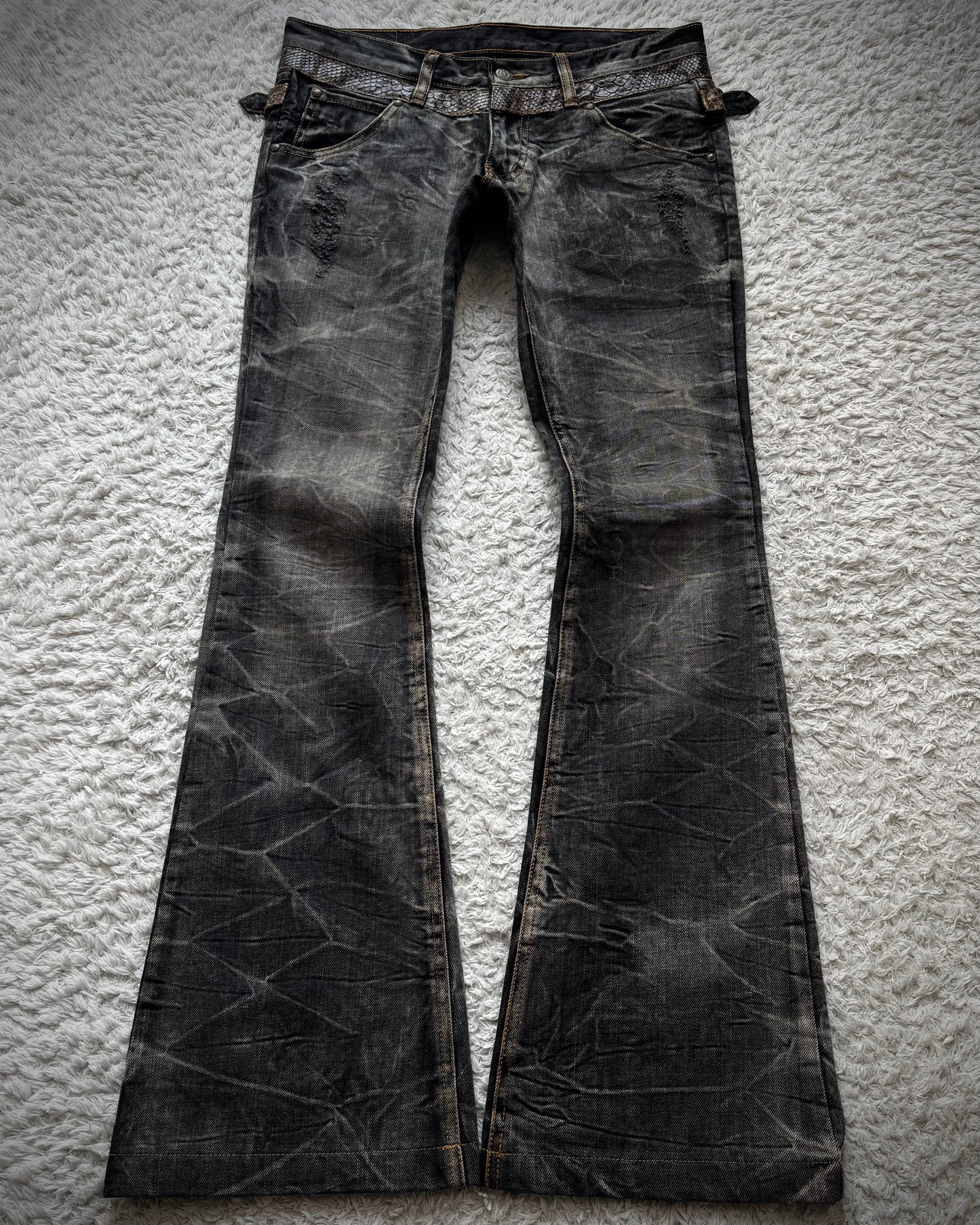 Tornado Mart Python Belted Flared Jeans